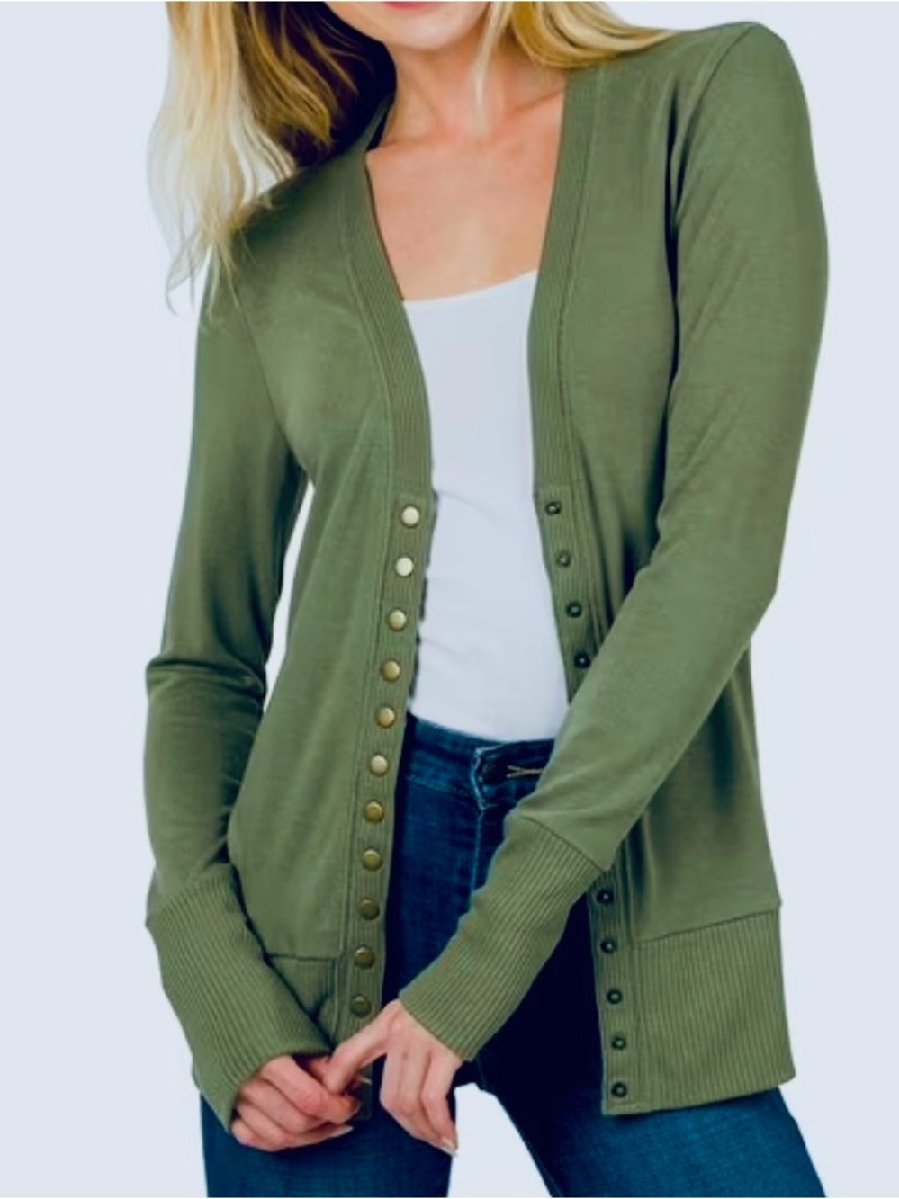 Zenana Outfitters Olive Green Snap-Front Women's Cardigan